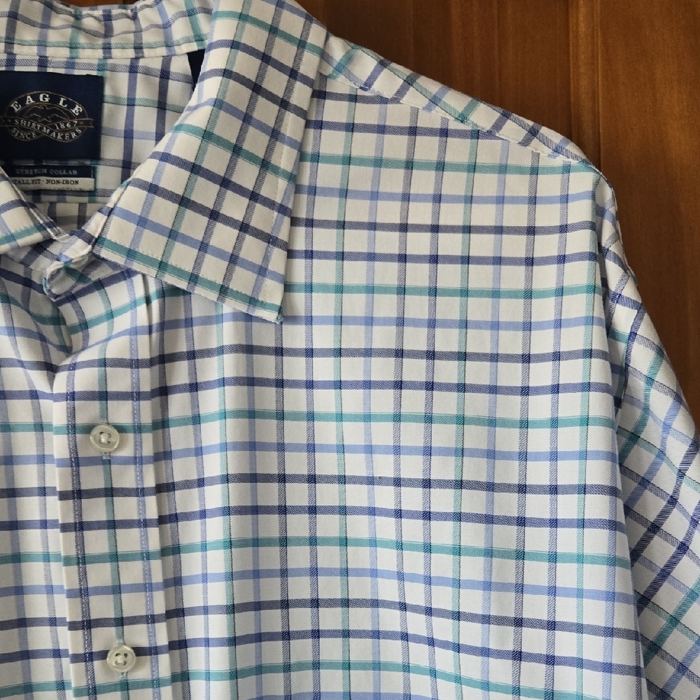 Elegant Blue and White Plaid Dress Shirt